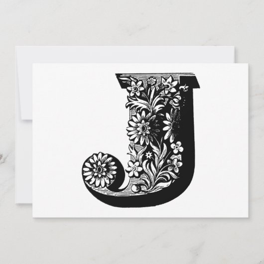 Cartes Pour Fêtes Annuelles Monogramme J Note florale initiale noire et blanch (Devant)