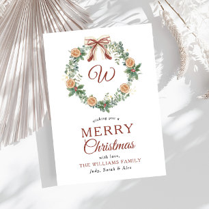 Cartes Pour Fêtes Annuelles Monogramme Oranges de Noël Wreath Bow Sans photo