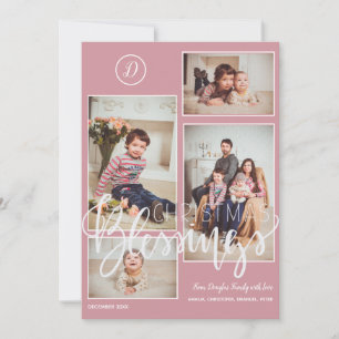 Cartes Pour Fêtes Annuelles Monogramme photo collage de Noël rose pâle