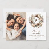 Cartes Pour Fêtes Annuelles Monogramme Pinecone hiver Wire photo de Noël (Devant)