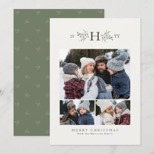 Cartes Pour Fêtes Annuelles Monogramme rustique trois photos