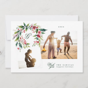 Cartes Pour Fêtes Annuelles Monogramme traditionnel Green Wreath photo collage