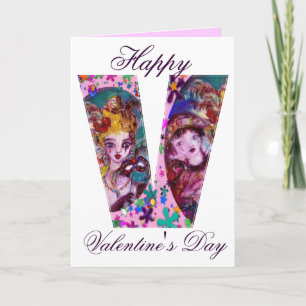 CARTES POUR FÊTES ANNUELLES MONOGRAMME VÉNÉTIEN VALENTINE V LETTRE