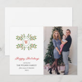 Cartes Pour Fêtes Annuelles Monogramme Verdure et Citrus Joyeux Vacances (Devant / Derrière)