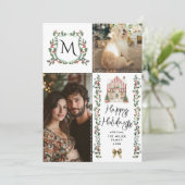 Cartes Pour Fêtes Annuelles Monogramme vert Crest Joyeux Noël 2 Photo (Debout devant)