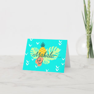 Cartes Pour Fêtes Annuelles Monstère d'ananas Turquoise hawaïen en mahalo Scri