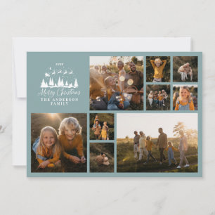 Cartes Pour Fêtes Annuelles Montage photo minimaliste moderne Noël bleu poussi