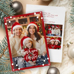 Cartes Pour Fêtes Annuelles Montage photo moderne rouge 5 Joyeux Noël<br><div class="desc">Simple minimaliste stylisé cinq photos de famille personnalisées "Joyeux Noël et une bonne année" (changeable) typographie texte superposer le modèle de la carte de vacances de Noël avec un cadre rouge vif et des flocons de neige. Facile à personnaliser avec vos images, texte, signature de nom et souhaits des deux...</div>
