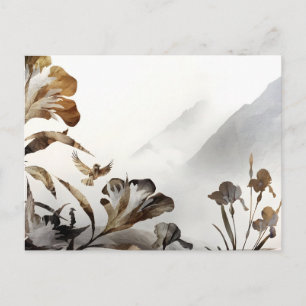 Cartes Pour Fêtes Annuelles Montagnes Brumeuses Oiseaux Zen Minimalisme Nature