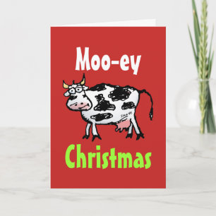 Cartes Pour Fêtes Annuelles Moo-ey Christmas Funny Cow Greeting Card