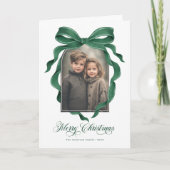 Cartes Pour Fêtes Annuelles Moody Green Bow Custom Photo Christmas Holiday (Devant)