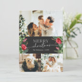 Cartes Pour Fêtes Annuelles Moody Grey Modern Script 3 Photo Joyeux Noël (Debout devant)