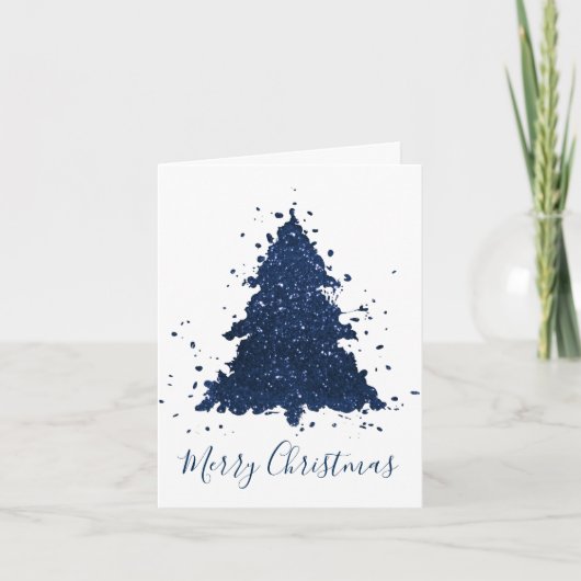 Cartes Pour Fêtes Annuelles Moody Joyeux Noël | Classy Dark Navy Blue Tree (Devant)