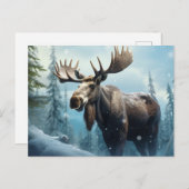 Cartes Pour Fêtes Annuelles Moose d'hiver (Devant / Derrière)