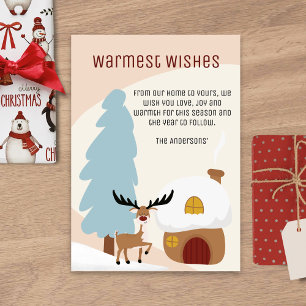 Cartes Pour Fêtes Annuelles Moose d'hiver moderne Scandi Japandi Noël
