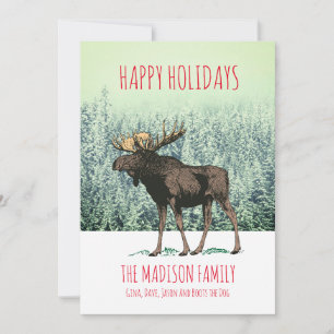 Cartes Pour Fêtes Annuelles Moose En Hiver Neige Noël Salutation
