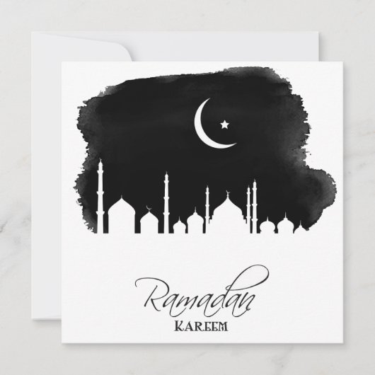 Cartes Pour Fêtes Annuelles Mosquée aquarelle Ramadan Kareem (Devant)