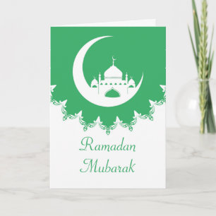 Cartes Pour Fêtes Annuelles Mosquée blanche en Crescent Moon Ramadan, vert