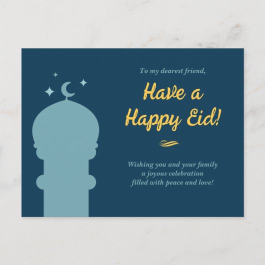 Cartes Pour Fêtes Annuelles Mosquée bleue et jaune Aïd al-Fitr (Devant)