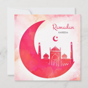 Cartes Pour Fêtes Annuelles Mosquée d'aquarelle Ramadan Kareem et croissant