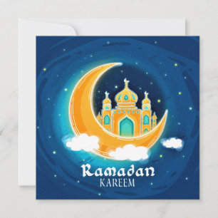 Cartes Pour Fêtes Annuelles Mosquée de l'Aquarelle bleue du Ramadan