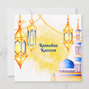 Cartes Pour Fêtes Annuelles Mosquée de l'Aquarelle du Ramadan, étoile et lante