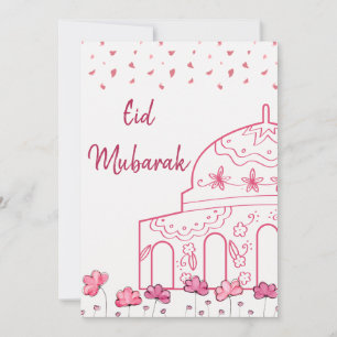 Cartes Pour Fêtes Annuelles Mosquée rose florale mignonne Eid Moubarak islamiq