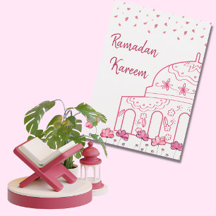 Cartes Pour Fêtes Annuelles Mosquée rose florale mignonne Ramadan Mubarak isla