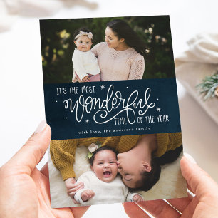 Cartes Pour Fêtes Annuelles Most Wonderful Time of the Year Navy Photo