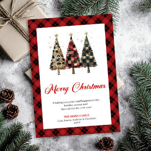 Cartes Pour Fêtes Annuelles Motif arbre de Noël à carreaux rouges tendance et 