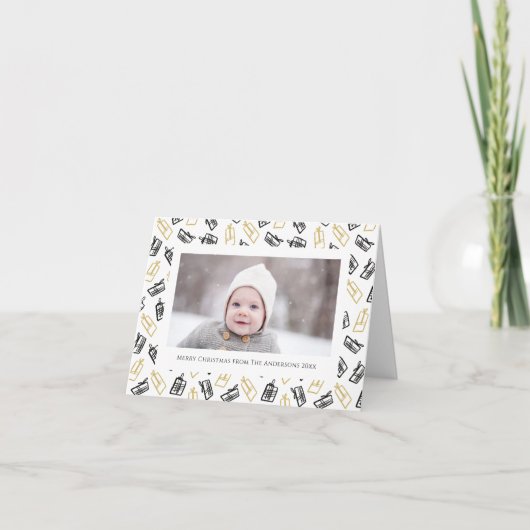 Cartes Pour Fêtes Annuelles Motif cadeau Black Script mignon or noir (Devant)