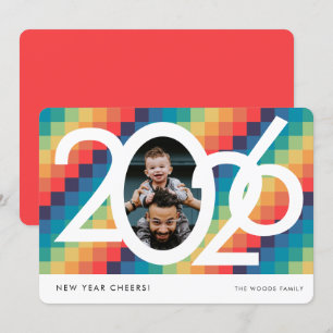 Cartes Pour Fêtes Annuelles Motif carré rétro 2026 photo du Nouvel An