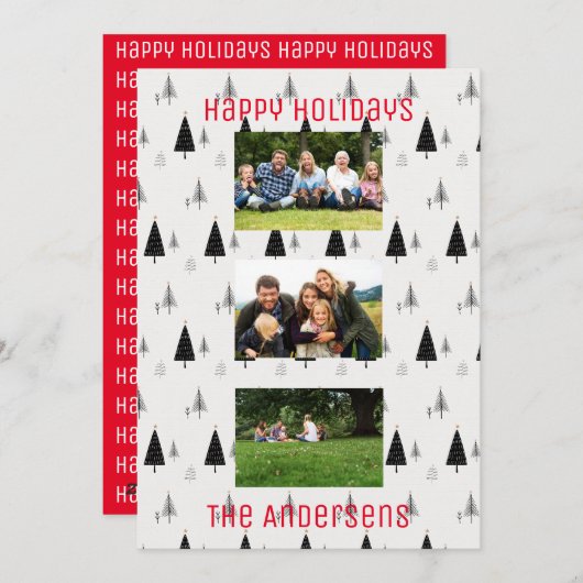 Cartes Pour Fêtes Annuelles Motif d'arbre de Noël noir et blanc moderne (Devant / Derrière)