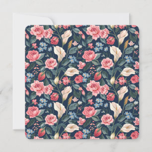 Cartes Pour Fêtes Annuelles Motif de jardin floral bleu marine romantique