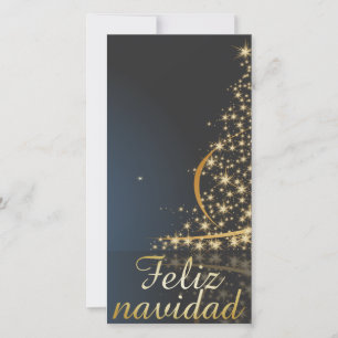 Cartes Pour Fêtes Annuelles Motif de Noël bleu avec arbre de Noël doré.