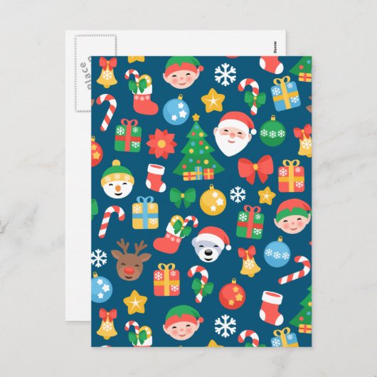 Cartes Pour Fêtes Annuelles Motif de Noël joyeux sur bleu (Devant / Derrière)