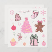Cartes Pour Fêtes Annuelles Motif de Noël rose (Devant / Derrière)