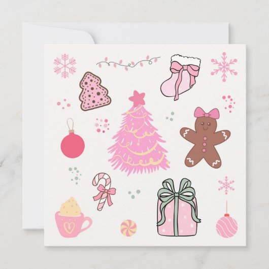 Cartes Pour Fêtes Annuelles Motif de Noël rose (Devant)