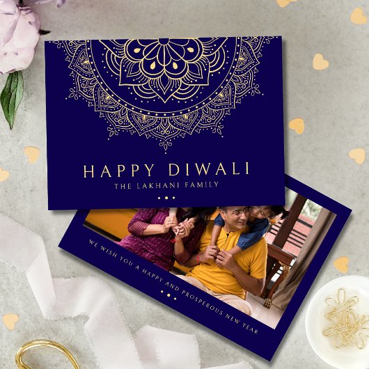 Cartes Pour Fêtes Annuelles Motif de rangoli pour Diwali joyeux bleu foncé