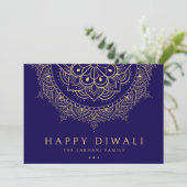 Cartes Pour Fêtes Annuelles Motif de rangoli pour Diwali joyeux bleu foncé (Debout devant)