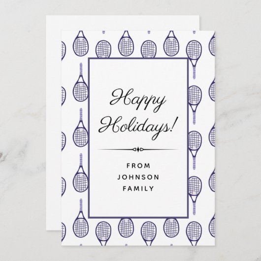 Cartes Pour Fêtes Annuelles Motif de raquette de tennis violet Joyeux Noël  (Devant / Derrière)