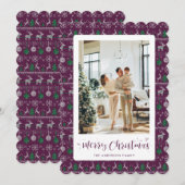 Cartes Pour Fêtes Annuelles Motif d'hiver blanc violet (Devant / Derrière)