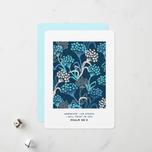 Cartes Pour Fêtes Annuelles Motif floral d'hortensia stylisé - Bleu élégant (Devant/Arrière en situation)
