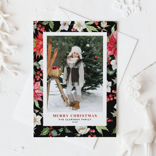 Cartes Pour Fêtes Annuelles Motif Floral hiver Noir Photo Noël