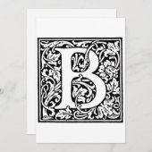 Cartes Pour Fêtes Annuelles Motif floral noir et blanc à monogramme B initial (Devant / Derrière)