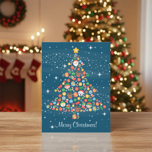 Cartes Pour Fêtes Annuelles Motif joyeux d'arbre de Noël en bleu