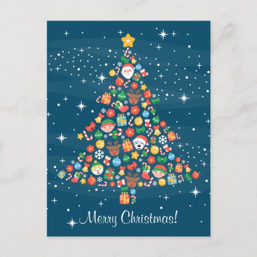 Cartes Pour Fêtes Annuelles Motif joyeux d'arbre de Noël en bleu (Devant)