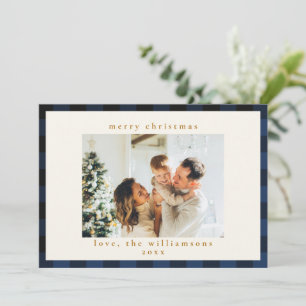 Cartes Pour Fêtes Annuelles Motif Tartan Carreaux Buffalo Rétro Bleu Marine No