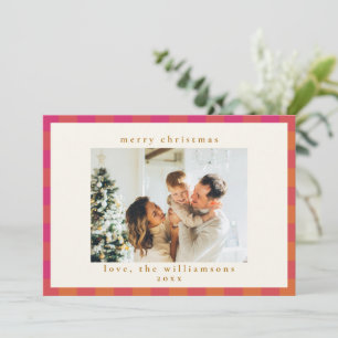 Cartes Pour Fêtes Annuelles Motif Tartan Carreaux Buffalo Rétro Rose et Orange