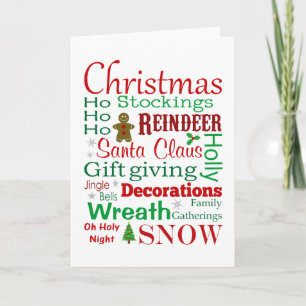 Cartes Pour Fêtes Annuelles Mots et expressions de Noël rouge et vert